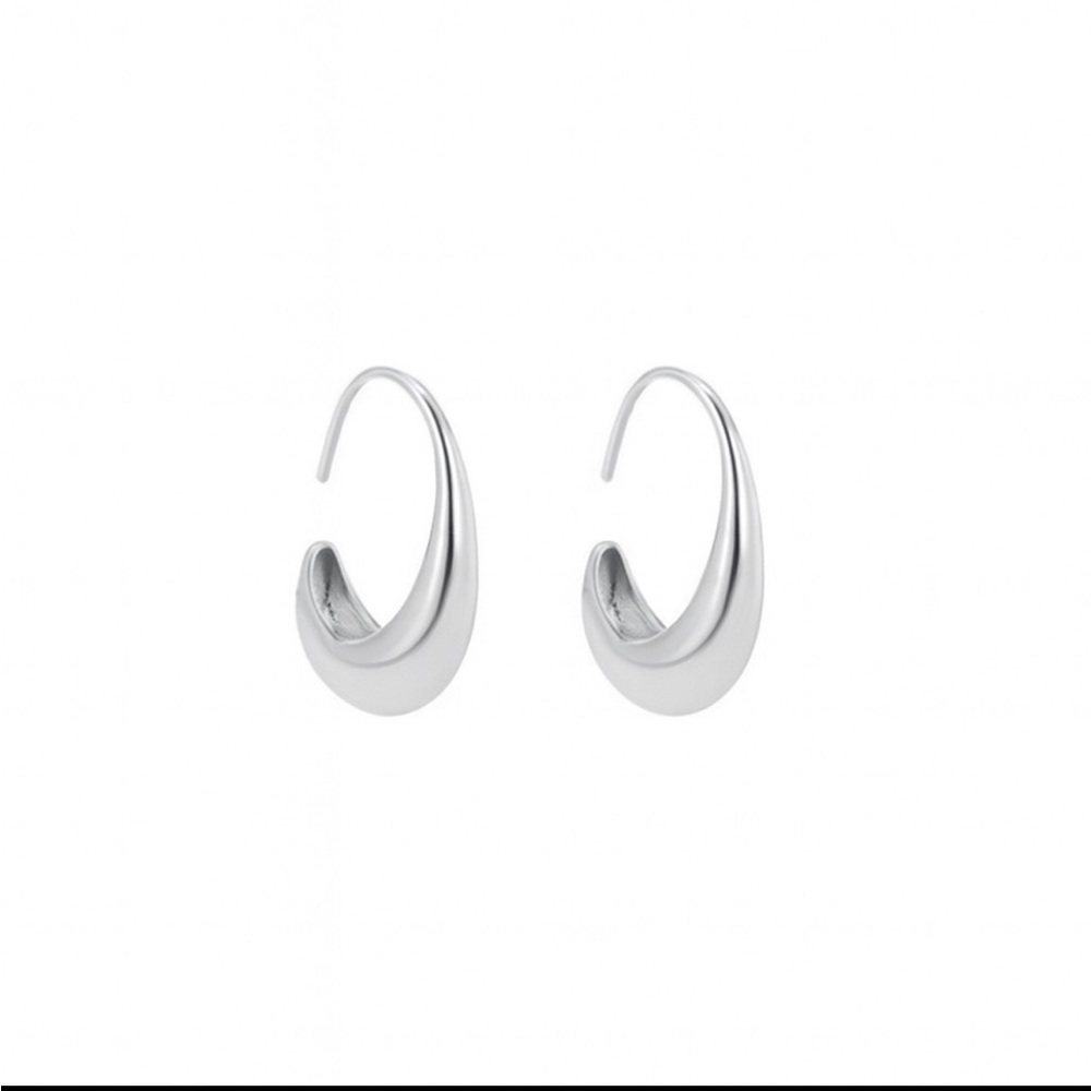 NEW SILVER ABSTRACT ARC HOOK EARRINGS - Picture 3 of 3